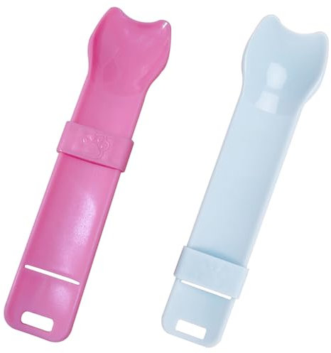 AKSIQIOL Juego de 2 cucharas de golosinas para gatos, cuchara multifuncional para alimentos húmedos, aperitivos líquidos y almacenamiento de alimentos (rosa y azul)