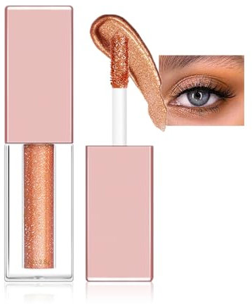 Glitzer Lidschatten Flüssig,Diamond Glitter Eyeliner Liquid,Glitzer Finish Glattes Schimmer Augen Make-up,Langanhaltende Formel Auf Gel-Basis, Schnell Trocknend(04 Bronze Gold)