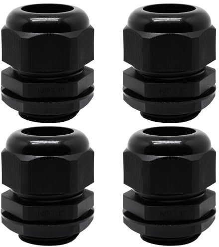 Sydien NPT-Nylon-Kabelverschraubung, wasserdicht, Kabelverschraubung, IP68, verstellbare Kontermutter, Zugentlastung, Nylon, mit Dichtungen, Schwarz, 4 Stück