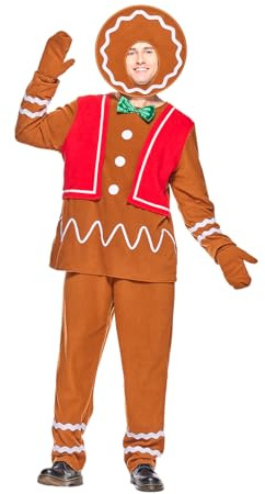 EraSpooky Adult Gingerbread Man Costume Deluxe Men's Christmas Cookie Outfits