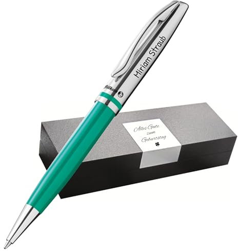 Pelikan Jazz Kugelschreiber mit Gravur Geschenk - Kugelschreiber - einzigartige Stifte mit Namen - personalisierte Geschenke zu Weihnachten - Kugelschreiber personalisiert (Türkis)