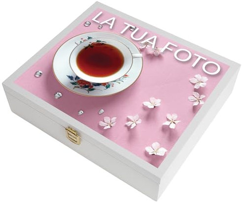 Creative Deco Scatola Porta Tè e Tisane Bianca in Legno | Personalizzato Regalo con la tua Foto 12 Scomparti | 29x25x7.5cm | Portagioie, Tè | Coperchio, Serratura e Divisori Rimovibili