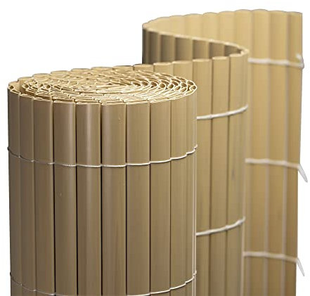jarolift Canisse en PVC Standard Brise Vue pour Jardin Balcon Terrasse, Habillage De Balcon Clôture Renforcé Résistanteaux Intempéries, 140 x 600 cm, 2 Tapis chacun de 2 x 3 m de Longueur, Bambou