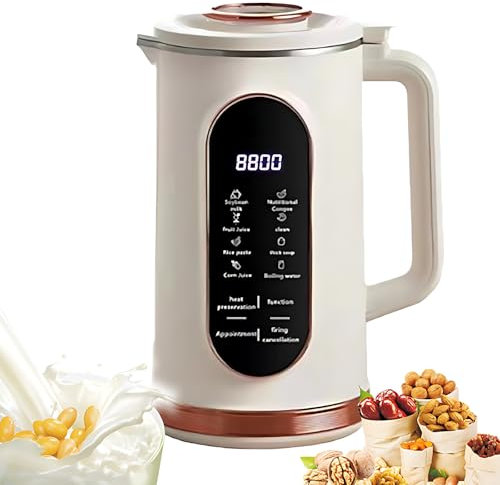 Nut Milk Maker, 1.5L Soy Milk Maker with 10-Blade Design, 12-Hour Timer & Keep Warm Function, Stainless Steel Liner, Automatic Plant Milk Maker with Smart Display for Vegan Milk