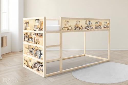 Unik Nordic IKEA Kura Folie 2 stickers set unten – Baustellenfahrzeuge & Bagger – Möbelfolie für Kinderbett – Selbstklebend – Aufkleber Jungen Kinderzimmer – Baufahrzeuge Aquarell