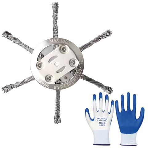 Steel Wire Grass Trimmer Head Kit for Brush Cutters - 3pc Bundle with Work Gloves, 180mm Universal Brush Cutter Head Replacement for Garden & Lawn Maintenance