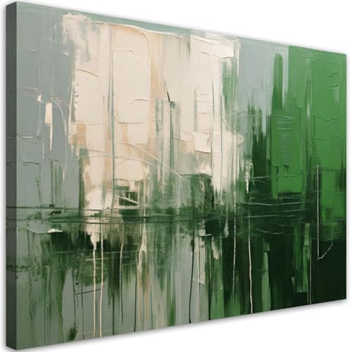 Feeby Bilder - Foto Geschenk - Grün und Beige abstrakt - 120x80 1tlg - Leinwandbilder Wohnzimmer - Wandbild über dem Bett - Bild Schlafzimmer - Aesthetic Zimmer Deko - Modern Pictures