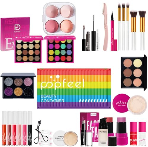 MKNZOME All in One Make Up Set, Komplettset Schmink Kit für Frauen Mädchen, mit Foundation, Lidschatten Palette, Eyeliner, Mascara, Lippenstift, Concealer etc, Kosmetik-Starterset mit Aufbewahrungsbox