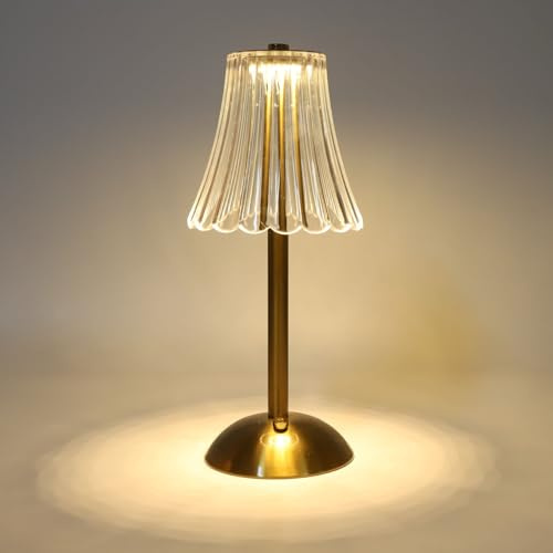 MEKOTRIN Rechargeable Table Lamp, Vintage Cordless Table Lamp Dimmable 3 Colors, Crystal Nightstand Light Bedside Reading Light for Bedroom Bar Restaurant Dining Table