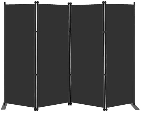 KEORTUN Klappbar 4-teiliger Raumteiler 203x183 cm Sichtschutz Schwarz | Innen Paravent Trennwand FREISTEHEND mit stabilen Eisenfüßen für Wohnzimmer Schlafzimmer Büro Studio