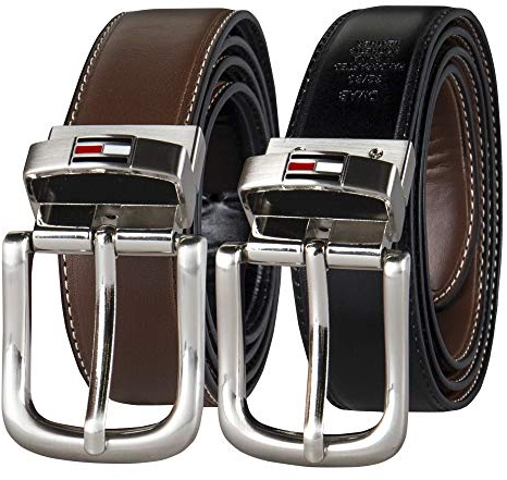 Tommy Hilfiger wendbarer Ledergürtel – Casual für Herren Jeans mit doppelseitigem Riemen und silberfarbener Schnalle - Braun - 40