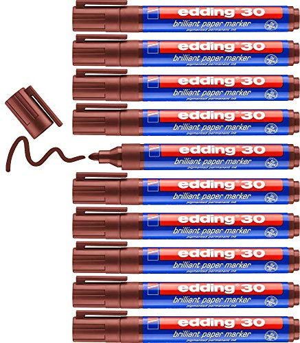edding 30 brilliant paper marker - brown - 10 waterproof permanent markers - round nib 1.5-3 mm - vibrant colours - lightfast marking on paper, card, cardboard, plastic, metal and glass