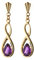 9ct yellow gold semi-precious February birthstone, figure of 8 amethyst drop earrings. Gift box