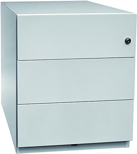 BISLEY Rollcontainer Note mit Griffleiste, 3 Universalschubladen, Metall, 645 Lichtgrau, 56.5 x 42 x 49.5 cm