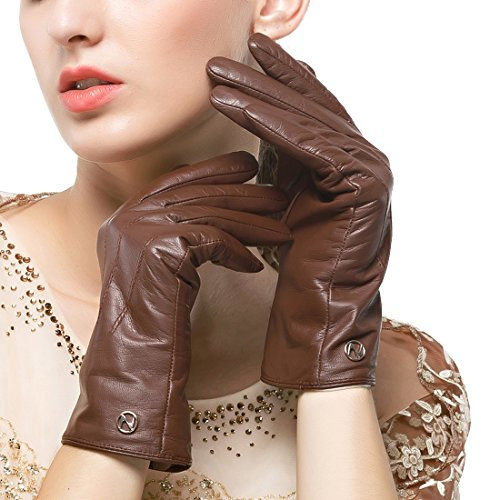 Nappaglo Damen klassische Lederhandschuhe Touchscreen Italienisches Lammfell Winter Warm Reines Kaschmir-Futter Handschuhe (XXL (Umfang der Handfläche:21.6-22.8cm), Dunkelbraun(Touchscreen))