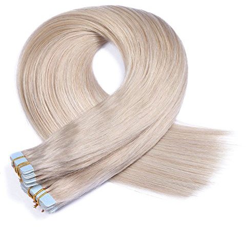 Tape In - On Hair Extensions - # GRAU/GREY - 50cm - 20 Tressen je 4cm Breit / 2,5g - 100% Remy Echthaar Haarverlängerung/Extention mit Klebeband Tressen by NOVON Hair Extentions