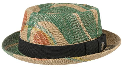 ReHats Berlin Cafe Pork Pie Hut Jutehut Kaffeehut Sommerhut Sonnenhut Porkpie Strandhut Strohhut (56 cm - Natur-grün)