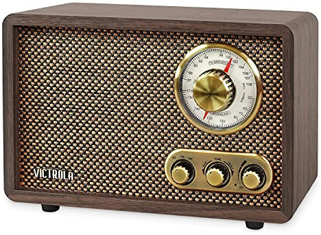 Victrola Retro Wood Bluetooth Radio with Built-in Speakers, Elegant & Vintage Design, Rotary AM/FM Tuning Dial, Wireless Streaming, Espresso