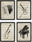Set von 4 Poster Instrumente mit Noten. Klavier, Geige, Cello, Akkordeon. A4-Format. mit Rahmen