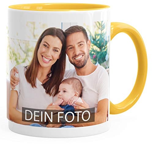 MoonWorks® Fototasse, Tasse mit Foto und Text selbst gestalten, personalisierte Geschenke, Fotogeschenke Gelb unisize