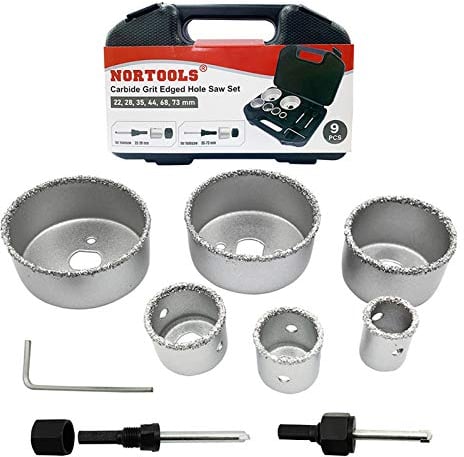 NORTOOLS 9 pièces 22-73mm scie cloche en carbure cémenté ensemble de carreaux de céramique noyau de marbre en acier au carbone foret matériel