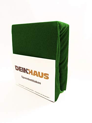 DH DEIN.HAUS Frottee Spannbettlaken 180 x 200 cm – Baumwolle, mit Gummizug, weich & pflegeleicht, Bettlaken – Farbe: dunkelgrün