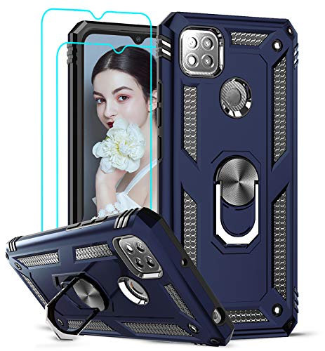 LeYi per Cover Xiaomi Redmi 9C/ 10A /9C NFC con 2 x Pellicola Vetro Temperato, 360° Anello Supporto Case Difesa Militare TPU Bumper Antiurto Silicone Custodia per Xiaomi Redmi 9 C/10 A, Blu