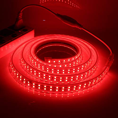 XUNATA Doppelreihe Rot LED Strip Streifen, 220V 2835 SMD 180leds/m IP65 Wasserdicht, Flexibel LED Lichtband Seil Licht Schlauch für Hausbeleuchtung Dekor Bar (Rot, 20M)