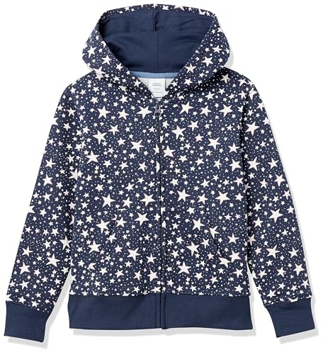 Amazon Essentials Sweatshirts à Capuche en Polaire avec Fermeture Éclair Fille, Bleu Marine Étoiles, 9 Ans