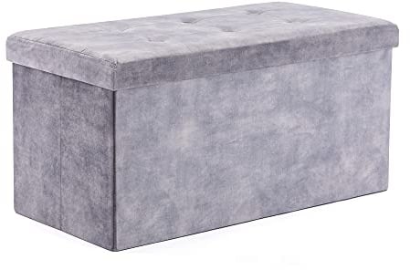 HNNHOME Storage Ottoman with Lid - 82 x 40 x 40 cm, Foldable Footstool with 109L Capacity, Velvet Blanket Box Chest, Bedroom Bench, Living Room (Lava, Large)