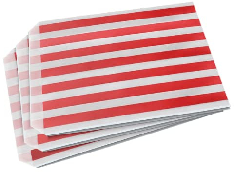 Sabco - 200 rote Süßigkeiten-gestreifte Papiertüten 17,8 x 22,9 cm für Süßwaren Party Favor Pick n Mix Hochzeit Süßigkeiten Geschenktüten (200, 17,8 x 22,9 cm)