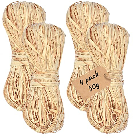 Green Thumbz Brown Raffia Ribbon - 4 Pack of 50g Raffia Yarn for DIY Crafting, Gift Wrapping, and Floral Decor - Unleash Your Creativity with Natural Raffia Straw