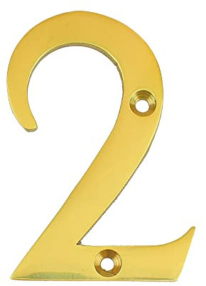 Nutfield Hardware 3 Inch / 75mm House Numbers Polished Brass Door Numbers Screw Fixed Mailbox Office Hotel House Door Number 2 with Mounting Screws for Walls, Doors, and Gates