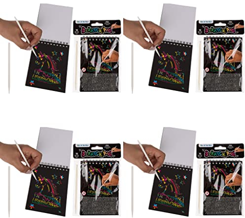 Palleon 4er Set Magic Paper Kratzpapier Stift Kratzblatt Kratzbilder Notizzettel Kinder Party-Mitgebsel Give Away