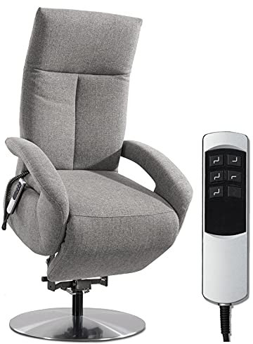 CAVADORE TV-Sessel Tirol / Fernsehsessel mit Aufstehhilfe, elektrisch verstellbarer Relaxfunktion / 2 E-Motoren / 74 x 112 x 82 / Strukturstoff: Hellgrau