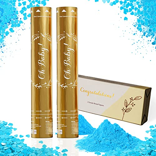 Team Planet Kit de Cañón de Confeti para Revelacion Genero Bebe - Juego de 2 con Confeti y humo revelación de género bebe Biodegradables para Fiesta de Baby Shower - 2 Azules