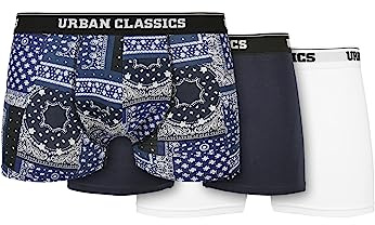 Urban Classics Organic Boxer Shorts 3-Pack – Herren Boxershorts aus Bio-Baumwolle mit Elastikbund und Branding, komfortable Passform, Bandana Navy+Navy+White, M