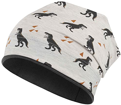 Jungen Mütze Beanie Übergangsmütze Dinosaurier Drachen Krokodil Frühling Herbst, Größe: 50/52, Farbe: Creme