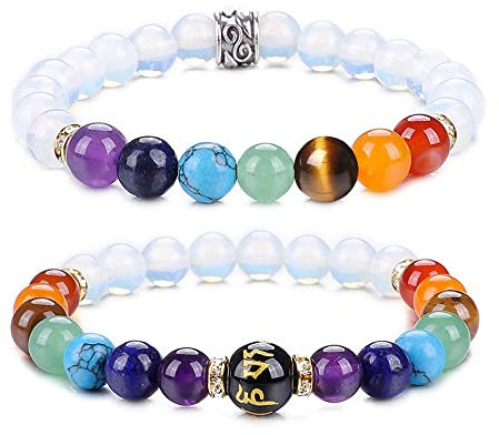 UEUC Chakra-Armbänder für Frauen, Yoga 7 Chakra-Kristalle, Edelstein-Armband, 8 mm Kristall-Meditations-Energieausgleichsarmbänder(#19)