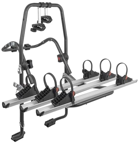 Porte-vélos Menabo Stand Up 3 sur Hayon de Voiture pour Mercedes Classe M W164 2005 à 2011, Support de vélos sur Coffre Rabattable, Convient pour 3 vélos, Capacité de Charge 45 kg