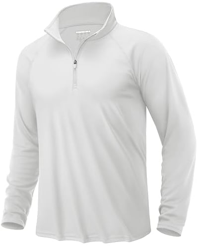 KEFITEVD Mens 1/4 Zip Long Sleeve Top Sun Protection UPF 50+ Shirt Quick Dry Sport Tops with Stand Collar,White,XL