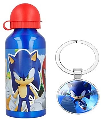 STORLINE Bouteille de sport en aluminium avec personnages Sonic 400 ml – Vacances, rentrée scolaire, pour enfants, avec porte-clés Sonic