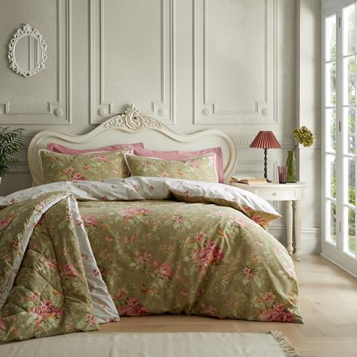 Catherine Lansfield Bridgerton Penelope Floral Reversible Double Duvet Cover Set with Pillowcases, Green