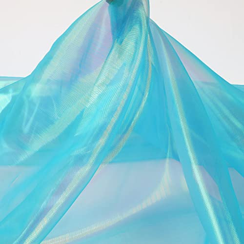 Durchscheinender schillernder Organza-Stoff, 147 cm breit, 4,5 m vorgeschnitten, glänzend, für Hochzeit, Party, Dekoration, Feen-Kostüm, Voile, Puppe, Kleidung, Nähen, Cyanblau