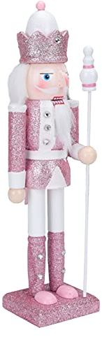Veemoon Rosa Weihnachtsnussknacker mit Spazierstock 30 5 cm Handgefertigter Nussknacker aus Holz für Zuhause Party Tischplatten Regale Weihnachtsfigurendekoration