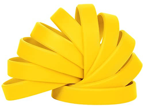 LVNRIDS 100 pcs Silicone Wristbands 7 inch Rubber Bracelets Yellow for Children and Teens, Sports Rubber Elastic Wristband Bracelet Bulk Gifts for Teacher Supplies Graduation Party Favors