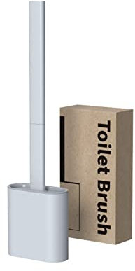 FIYSON Brosse WC Silicone Plate- Brosse Toilette et Supports, Anti-Goutte, Antibactérienne, Balayette WC Ventilée, Séchage Rapide sans Odeur, Balai WC Montage Mural/au Sol, Salle de Bain et WC (Gris)