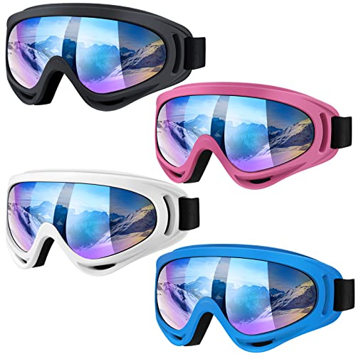 Vatefery 4-pack skidglasögon snöglasögon för män kvinnor barn ungdom vuxna pojkar flickor, UV-skydd anti-dimma snowboardglasögon