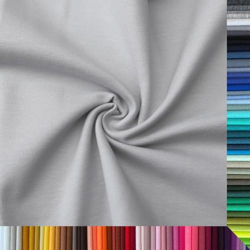 Jersey Stoff Uni - Hochwertiger Baumwolljersey - Meterware, 220g/m², Öko-Tex Standard 100 - Jerseystoffe ab 25 cm Länge Farbe Hellgrau - Grau