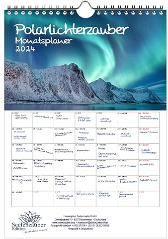 Polarlichterzauber Planer DIN A4 Kalender für 2024 Himmel und Nordlichter Polarlichter - Seelenzauber